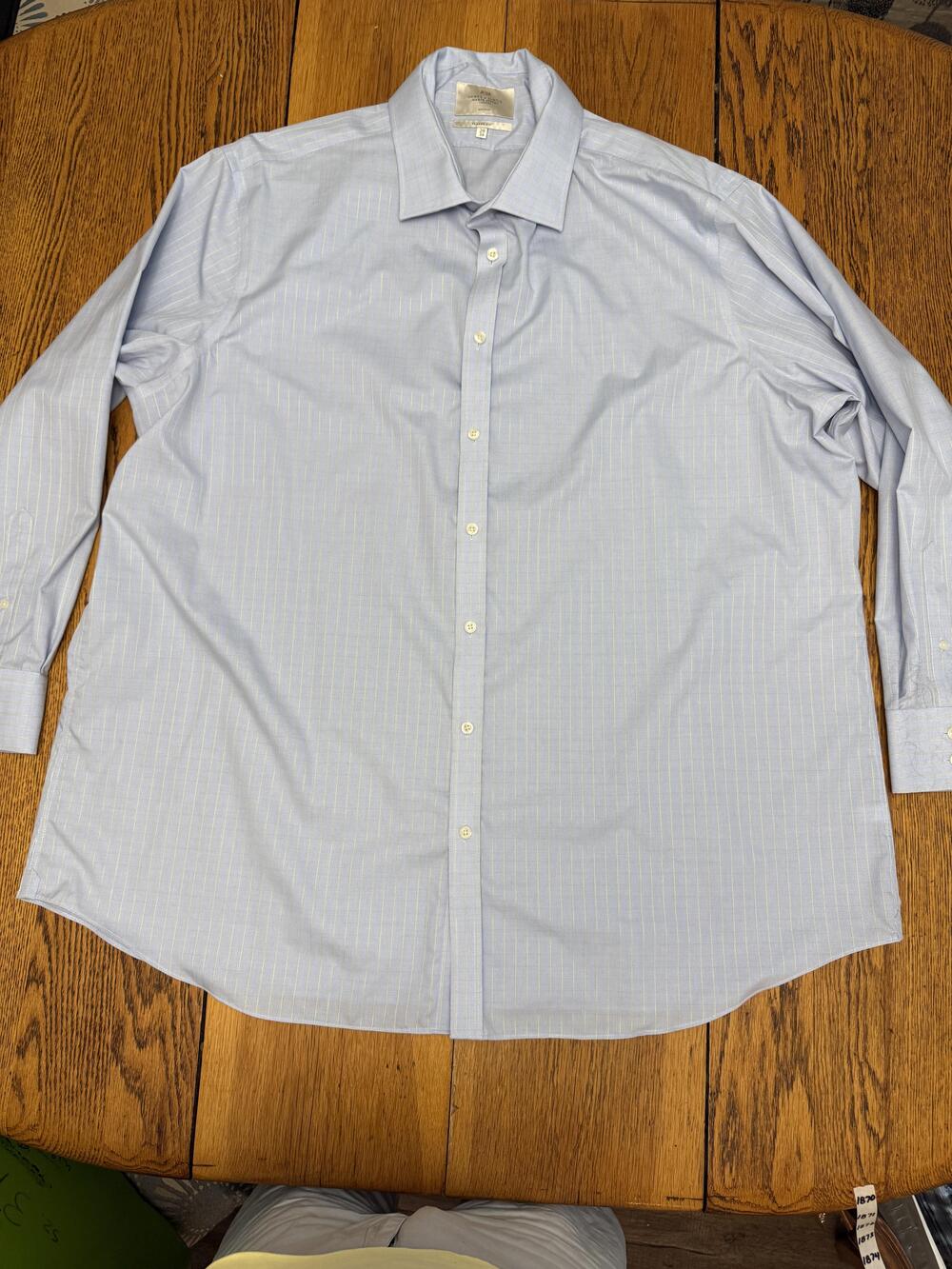 Hawes & Curtis Shirt Mens 20 2XL Blue‎ Non Iron Classic Fit Dress Yellow Stripe